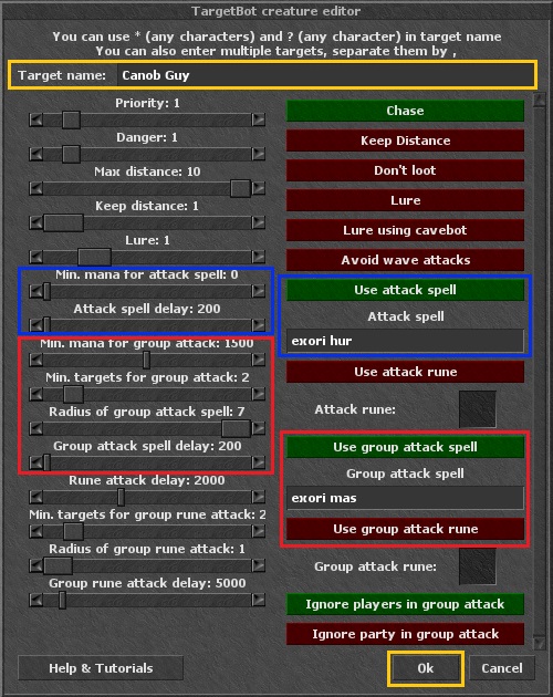 Ventana interna de referencia del perfil cavebot
