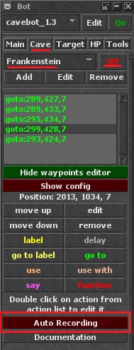 Ventana interna de referencia del perfil cavebot